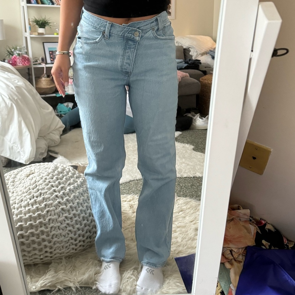 Abercrombie Curve Love Dad jean with crossover detailing